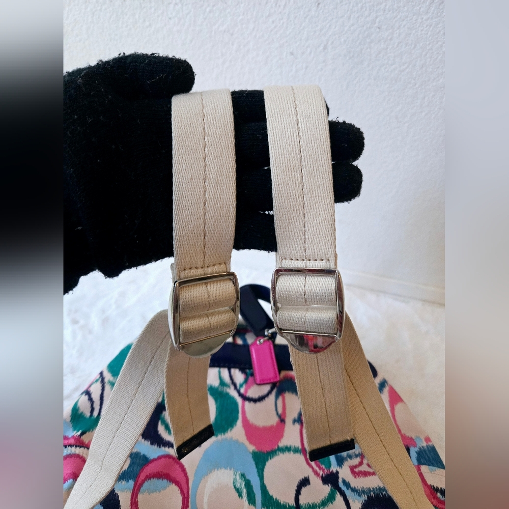 Coach Ikat Scribble Multicolor Signature Backpack Navy Trim - Picture 10 of 11